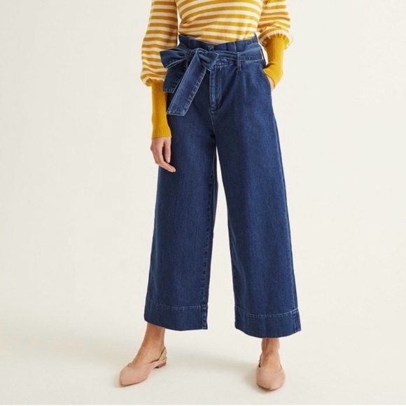Boden Paperbag Jeans 8 Tie Waist Wide Leg High Rise Denim Trouser Pants - Picture 2 of 13